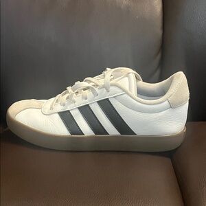 adidas White Leather Low-Top Sneakers with Black Stripes